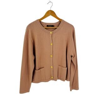 Automet Button Front Knit Cardigan Camel Brown Pocketed Sweater Size L Large